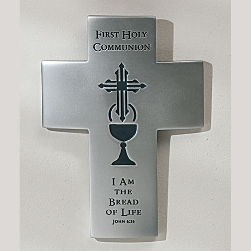 First Communion Wall Cross, Pewter Finish