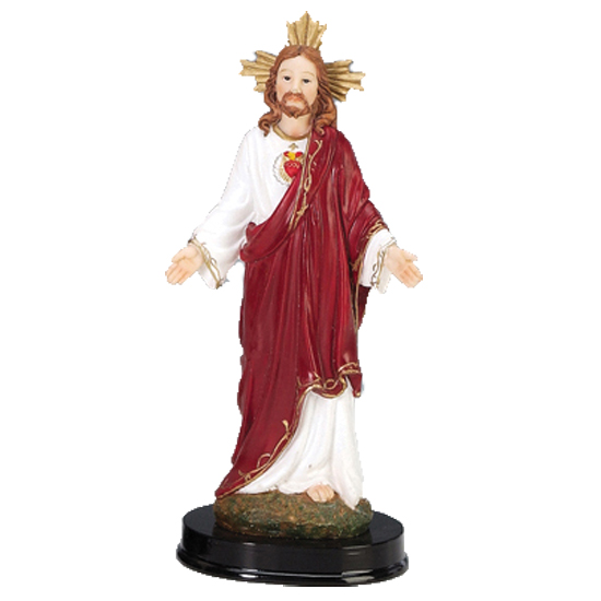 SHJ, Sacred Heart Of Jesus, 5 inch Statue, Figure On A Wooden Ba